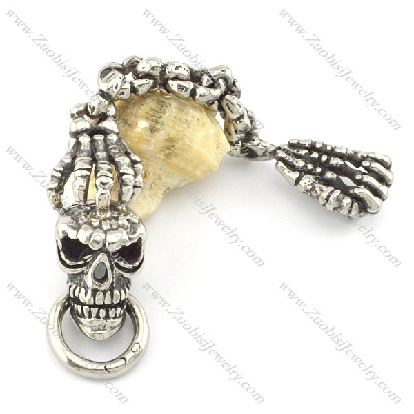 316l stainless steel skull key chain with 2 ghost hands k000001