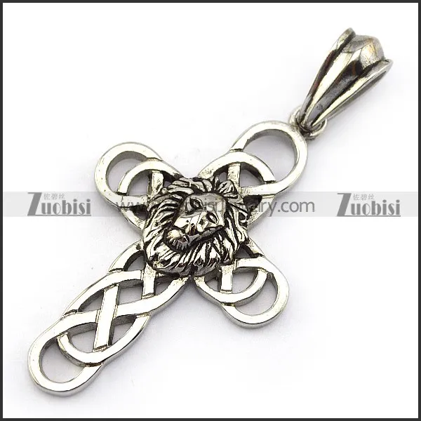 Stainless Steel Cross Pendant with Leo Head p004921