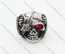 Men's PIRATE Stainless Steel Eye Patch Skull Ring with Orange Red Stone In Eye -JR090090
