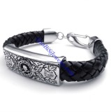 black real leather bracelet with skull pattern JB480006