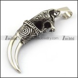 Solid Stainless Steel Wolf Head Tooth Pendant p003773