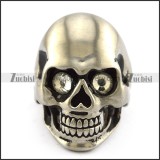 Dull Stainless Steel Skull Ring with 2 Clear Rhinestones Eyes r004287
