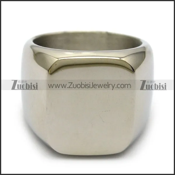 shiny silver stainless steel blank signet ring R005219