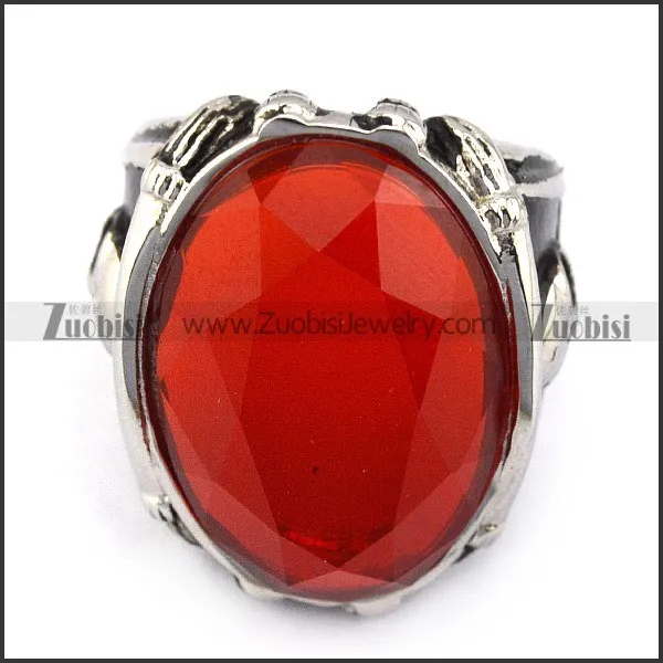 Jumbo Clear Red Faceted Stone Skull Ring r004252