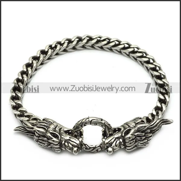 Stainless Steel Casting Square Chain Bracelet with 2 Dragon Heads b007063