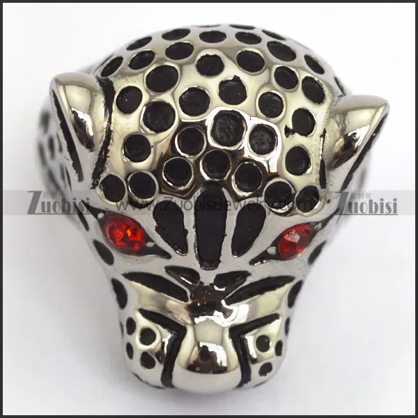 Stainless Steel Leopard Ring w Red Eye-r000359