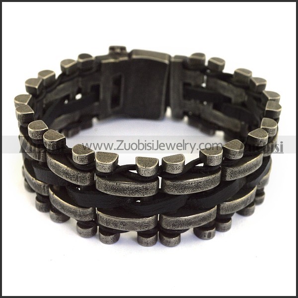 Antique Black Leather Bracelet for Mens b004328