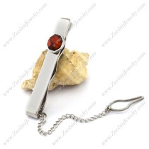 Stainless Steel Tie Bar Clip with Faceted Red Stone t000088