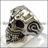Dark Rhinestone Eyes Skull Ring with Beard r004326