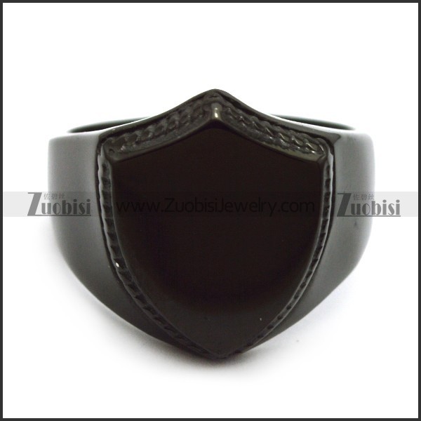 black plated stainless steel blank signet ring with shield ring face r005210