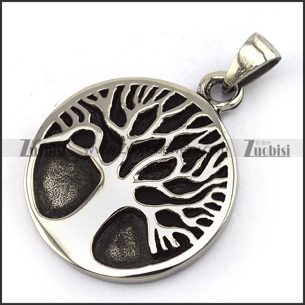 Vintage Style Solid Stainless Steel Oak Tree Pendant p003919