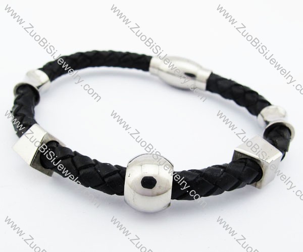 Stainless Steel Six Charms Leather Bracelet - JB400035