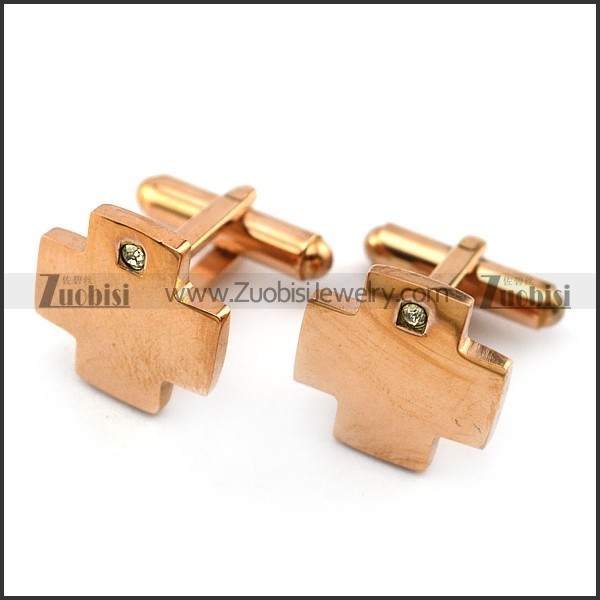 Rose Gold Cross Cufflink with Clear Small Rhinestone c000062