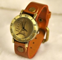 Ladies Eiffel Tower Wristwatch in Genuine Leather with Cow Style -AW000011