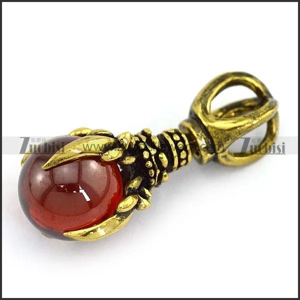 Vintage Copper Pendant with Clear Red Ball p003947