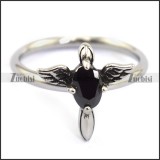 two wings women ring with black zircon r002074
