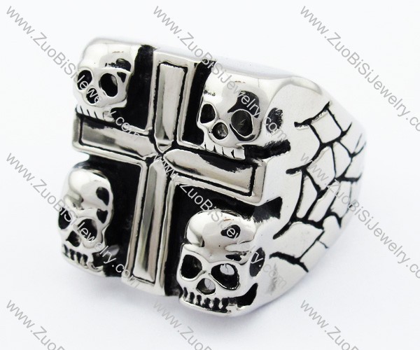 Stainless Steel Cross Ring with 4 skull -JR330026