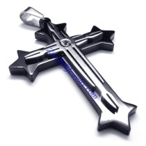 Black and Silver Stainless Steel Cross Pendant for Men -JP450010