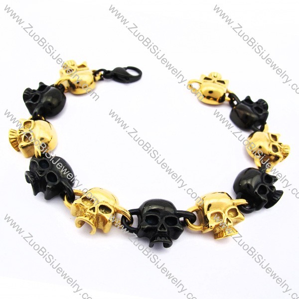 5 Black Plating Skulls and 6 Gold Plating Skull Heads Charms Bracelet JB170102