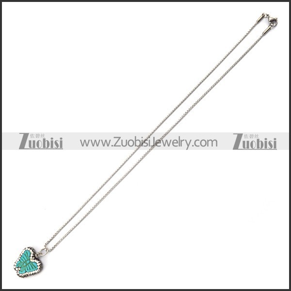 Ball Chain Necklace with Light Blue Butterfly n001738