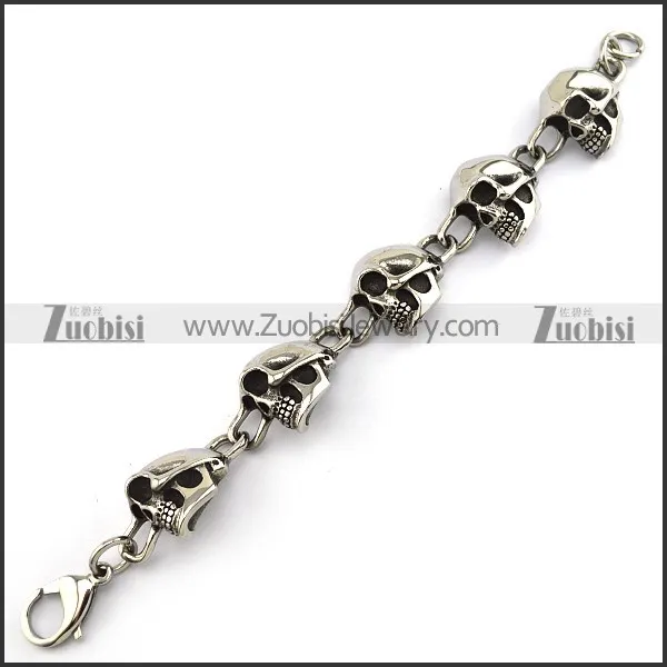 5 Unique Stainless Steel SKull Head Bracelet b005285