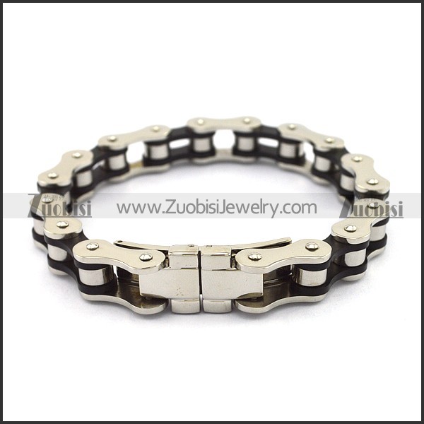 11.5MM Wide Black and Silver Bicycle Chain Bracelet b004132