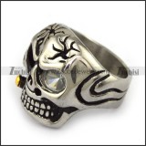 Rock Skull Ring with Big Clear Zircon Eye and Gold Plating Smoking Pipe JR500007