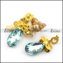 Golden Butterfly with Big Faceted Water Drop Stone Earring e001259