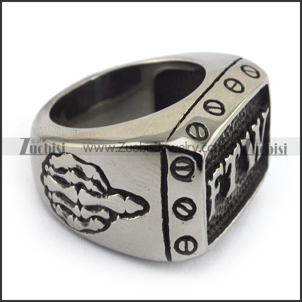 Antique Men Stainless Steel FTW Biker Ring Outlaw Middle Finger r003571