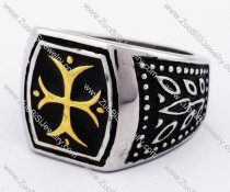 Stainless Steel ring with gold plating cross in middle - JR280125