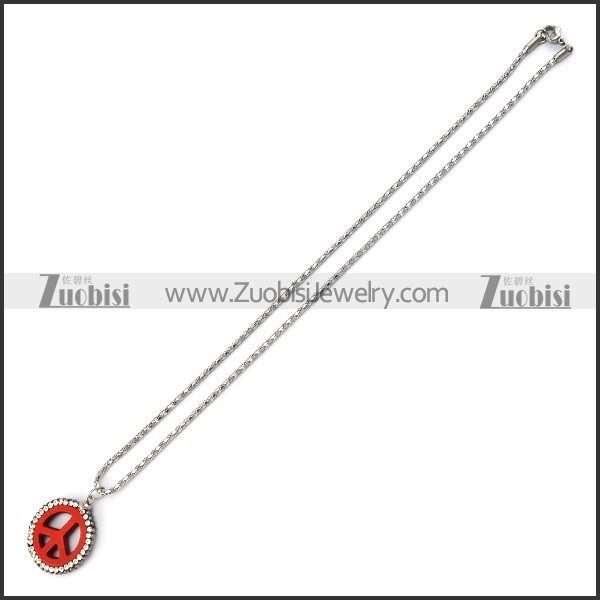 Red Peace Sign Rhinestone Pendant Chain n001740