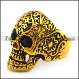 Vintage Gold Stainless Steel Flower Skull Ring with Black Eyes r004299