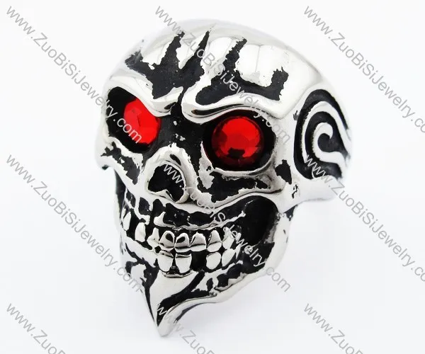 Red Stone Eyes Stainless Steel skull Ring -JR010224