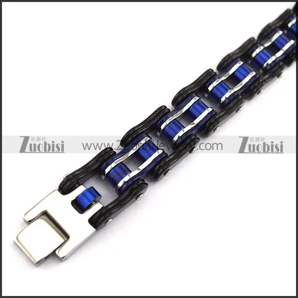 Mens Bicycle Chain Bracelet with Black Outside and Blue Inside b004085