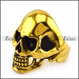 Gold Plating Stainless Steel Skull Ring with 2 Dark Black Rhinestones Eyes r004284