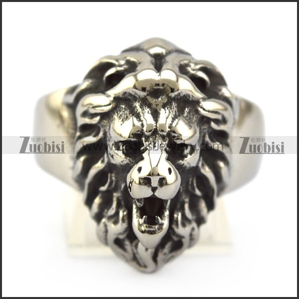 Silver Tone Lion Ring for Unisex r004960