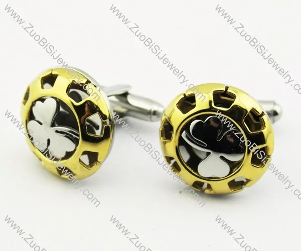 Gold Stainless Steel Whitetip Clover Cufflinks - JC280004