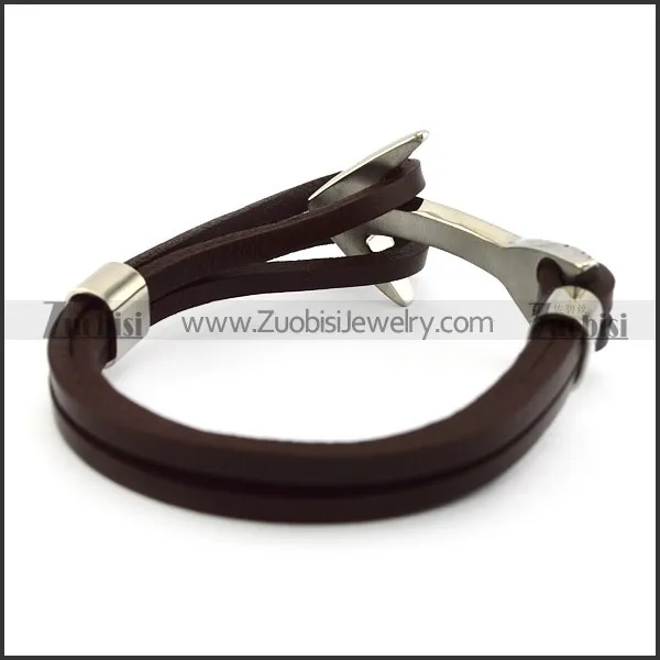 Stainless Steel Arrow Charm Brown Leather Bracelet b006141