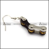 Silver Outside and Black Inside Bike Chain Earring Hook with Yellow Rhinestones e001132