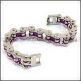 Silver Stainless Steel Bicycle Chain Bracelet with Purple Piece b004131