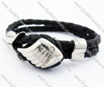 Stainless Steel 2 Lines Leather Bracelet with Angle Wing - JB400038