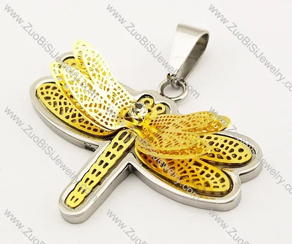 Gold Stainless Steel Butterfly Pendant with Clear Stone -JP140059