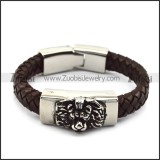 Leather Bracelet with Steel Lion b005838