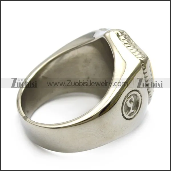 golden stainless steel blank shield face signet ring with silver ring set r005212