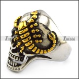 Silver Stainless Steel Skull Ring with Golden Scorpion r004315