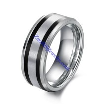 Steel Tone Tungsten Ring with 2 Black Lines in 0.8cm Wide JR490004