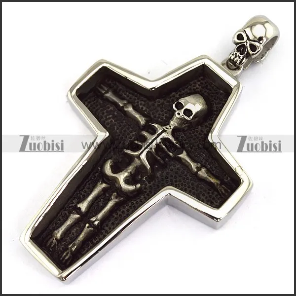 Big Stainless Steel Cross Shaped Human Skeleton Pendant p003304
