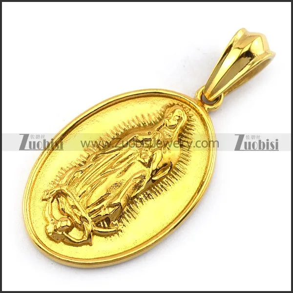 Gold Tone Guanyin Bodhisattva Pendant p004922