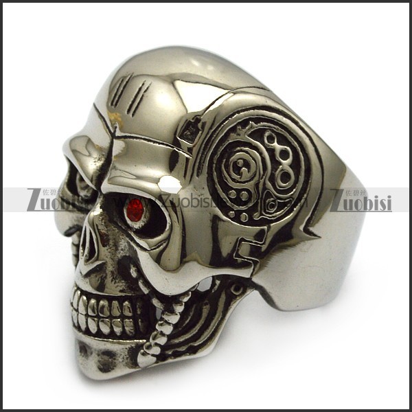 big skull ring with 2 red eyes r005222