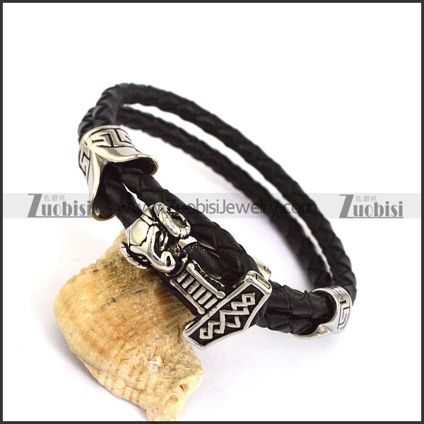 Black Real Leather Bracelet with Hammer Charm b004242